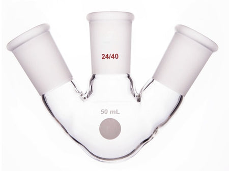 MSE PRO Slanted Three-Mouth Ball Bottle, Thick Wall and High Strength, Middle Grinding Mouth: 24/40, Side Grinding Mouth: 24/40, 50mL