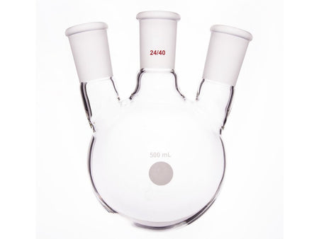 MSE PRO Slanted Three-Mouth Ball Bottle, Thick Wall and High Strength, Middle Grinding Mouth: 24/40, Side Grinding Mouth: 24/40, 500mL