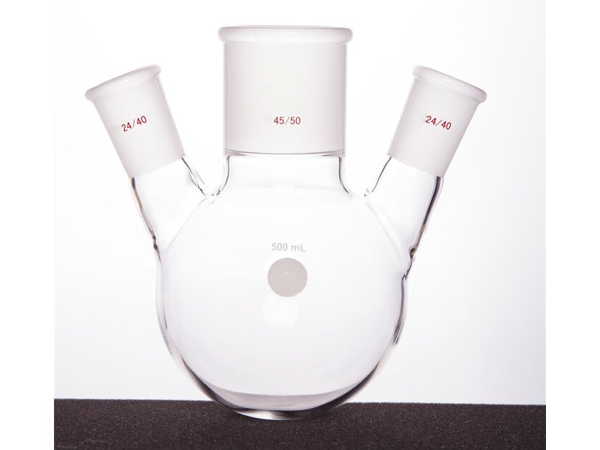 MSE PRO Slanted Three-Mouth Ball Bottle, Thick Wall and High Strength, Middle Grinding Mouth: 45/50, Side Grinding Mouth: 24/40, 500mL