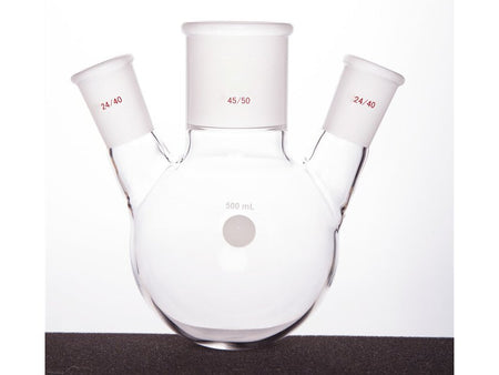 MSE PRO Slanted Three-Mouth Ball Bottle, Thick Wall and High Strength, Middle Grinding Mouth: 45/50, Side Grinding Mouth: 24/40, 500mL