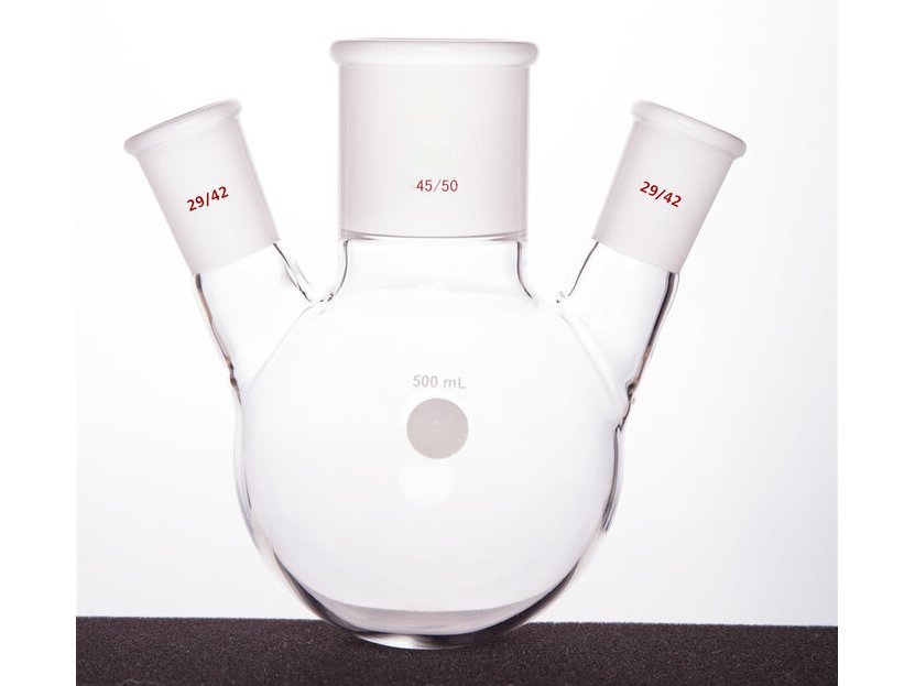 MSE PRO Slanted Three-Mouth Ball Bottle, Thick Wall and High Strength, Middle Grinding Mouth: 45/50, Side Grinding Mouth: 29/42, 500mL