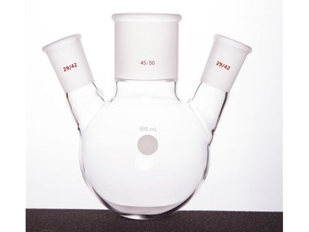 MSE PRO Slanted Three-Mouth Ball Bottle, Thick Wall and High Strength, Middle Grinding Mouth: 45/50, Side Grinding Mouth: 29/42, 500mL