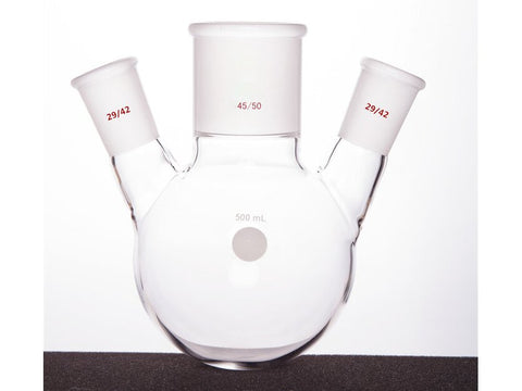 MSE PRO Slanted Three-Mouth Ball Bottle, Thick Wall and High Strength, Middle Grinding Mouth: 45/50, Side Grinding Mouth: 29/42, 500mL