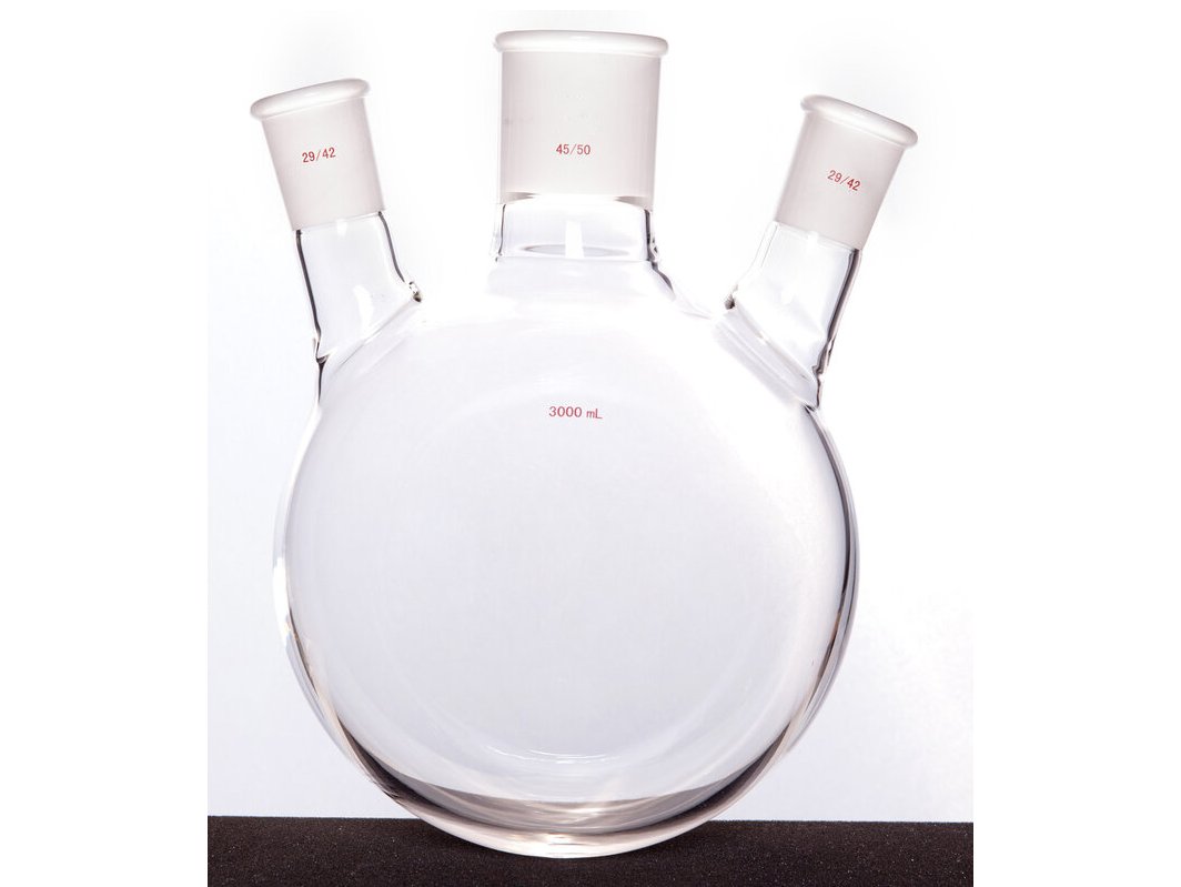 MSE PRO Slanted Three-Mouth Ball Bottle, Thick Wall and High Strength, Middle Grinding Mouth: 45/50, Side Grinding Mouth: 29/42, 3000mL