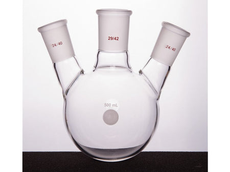 MSE PRO Slanted Three-Mouth Ball Bottle, Thick Wall and High Strength, Middle Grinding Mouth: 29/42, Side Grinding Mouth: 24/40, 500mL