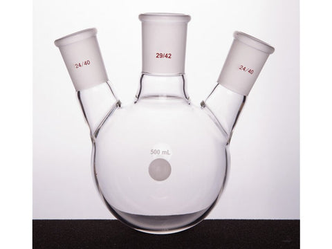 MSE PRO Slanted Three-Mouth Ball Bottle, Thick Wall and High Strength, Middle Grinding Mouth: 29/42, Side Grinding Mouth: 24/40, 500mL