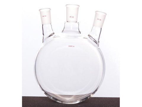 MSE PRO Slanted Three-Mouth Ball Bottle, Thick Wall and High Strength, Middle Grinding Mouth: 29/42, Side Grinding Mouth: 24/40, 3000mL