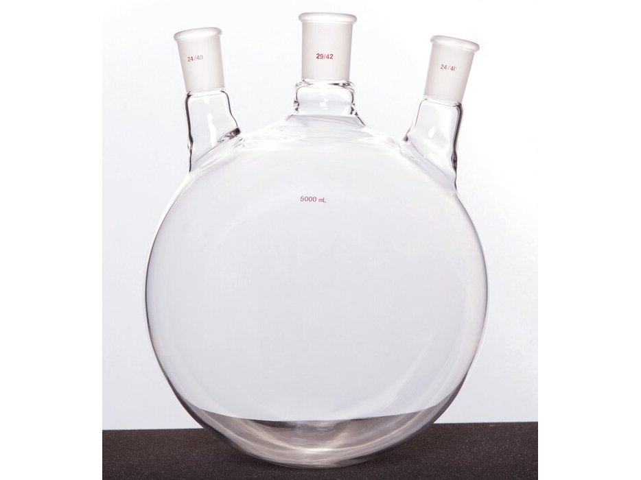 MSE PRO Slanted Three-Mouth Ball Bottle, Thick Wall and High Strength, Middle Grinding Mouth: 29/42, Side Grinding Mouth: 24/40, 5000mL