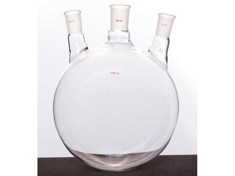 MSE PRO Slanted Three-Mouth Ball Bottle, Thick Wall and High Strength, Middle Grinding Mouth: 29/42, Side Grinding Mouth: 24/40, 5000mL