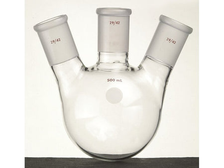 MSE PRO Slanted Three-Mouth Ball Bottle, Thick Wall and High Strength, Middle Grinding Mouth: 29/42, Side Grinding Mouth: 29/42, 500mL