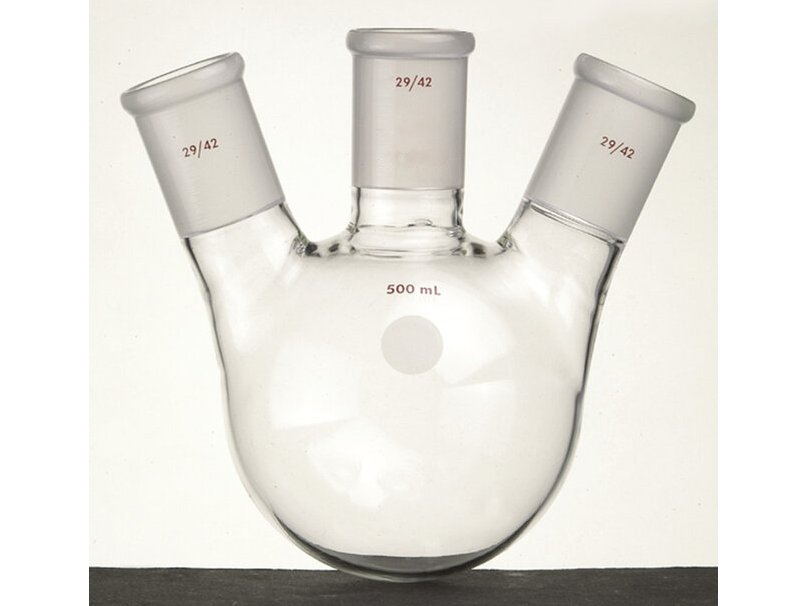 MSE PRO Slanted Three-Mouth Ball Bottle, Thick Wall and High Strength, Middle Grinding Mouth: 29/42, Side Grinding Mouth: 29/42, 500mL