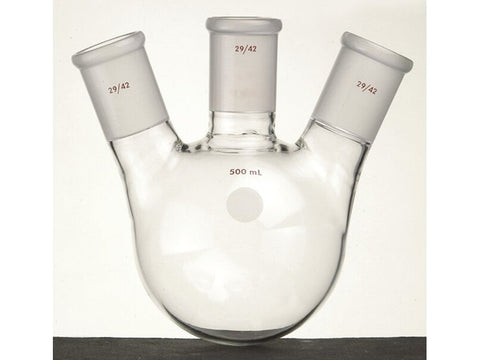 MSE PRO Slanted Three-Mouth Ball Bottle, Thick Wall and High Strength, Middle Grinding Mouth: 29/42, Side Grinding Mouth: 29/42, 500mL