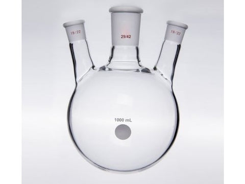 MSE PRO Slanted Three-Mouth Ball Bottle, Thick Wall and High Strength, Middle Grinding Mouth: 29/42, Side Grinding Mouth: 19/22, 1000mL