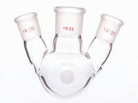 MSE PRO Slanted Three-Mouth Ball Bottle, Thick Wall and High Strength, Middle Grinding Mouth: 19/22, Side Grinding Mouth: 14/20, 25mL