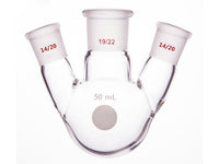 MSE PRO Slanted Three-Mouth Ball Bottle, Thick Wall and High Strength, Middle Grinding Mouth: 19/22, Side Grinding Mouth: 14/20, 50mL