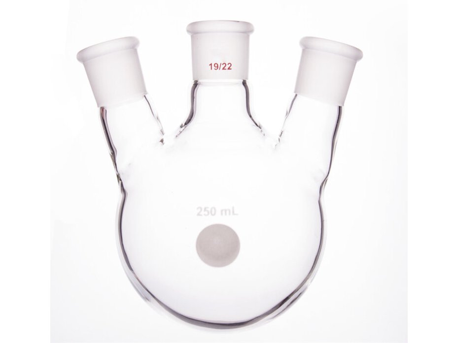 MSE PRO Slanted Three-Mouth Ball Bottle, Thick Wall and High Strength, Middle Grinding Mouth: 19/22, Side Grinding Mouth: 19/22, 250mL