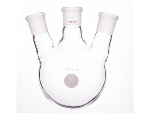 MSE PRO Slanted Three-Mouth Ball Bottle, Thick Wall and High Strength, Middle Grinding Mouth: 19/22, Side Grinding Mouth: 19/22, 250mL