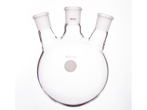 MSE PRO Slanted Three-Mouth Ball Bottle, Thick Wall and High Strength, Middle Grinding Mouth: 19/22, Side Grinding Mouth: 19/22, 500mL