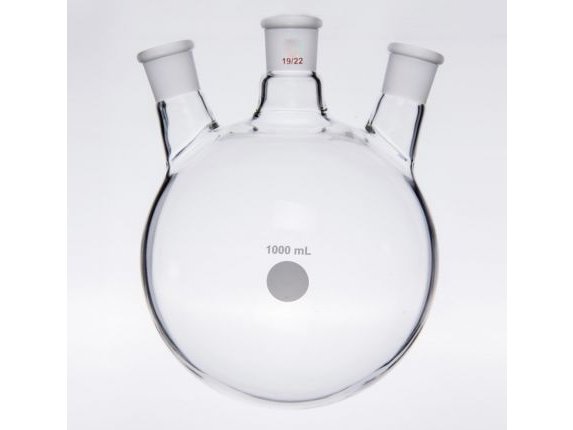 MSE PRO Slanted Three-Mouth Ball Bottle, Thick Wall and High Strength, Middle Grinding Mouth: 19/22, Side Grinding Mouth: 19/22, 1000mL