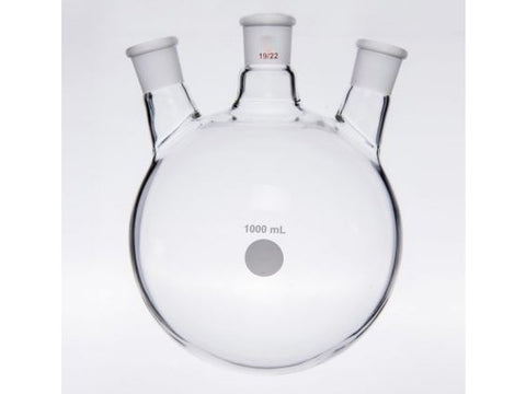 MSE PRO Slanted Three-Mouth Ball Bottle, Thick Wall and High Strength, Middle Grinding Mouth: 19/22, Side Grinding Mouth: 19/22, 1000mL