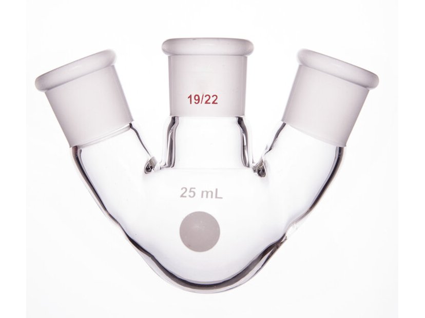 MSE PRO Slanted Three-Mouth Ball Bottle, Thick Wall and High Strength, Middle Grinding Mouth: 19/22, Side Grinding Mouth: 19/22, 25mL