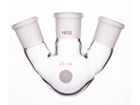 MSE PRO Slanted Three-Mouth Ball Bottle, Thick Wall and High Strength, Middle Grinding Mouth: 19/22, Side Grinding Mouth: 19/22, 25mL