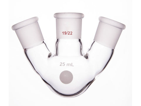 MSE PRO Slanted Three-Mouth Ball Bottle, Thick Wall and High Strength, Middle Grinding Mouth: 19/22, Side Grinding Mouth: 19/22, 25mL