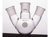 MSE PRO Slanted Three-Mouth Ball Bottle, Thick Wall and High Strength, Middle Grinding Mouth: 19/22, Side Grinding Mouth: 19/22, 50mL