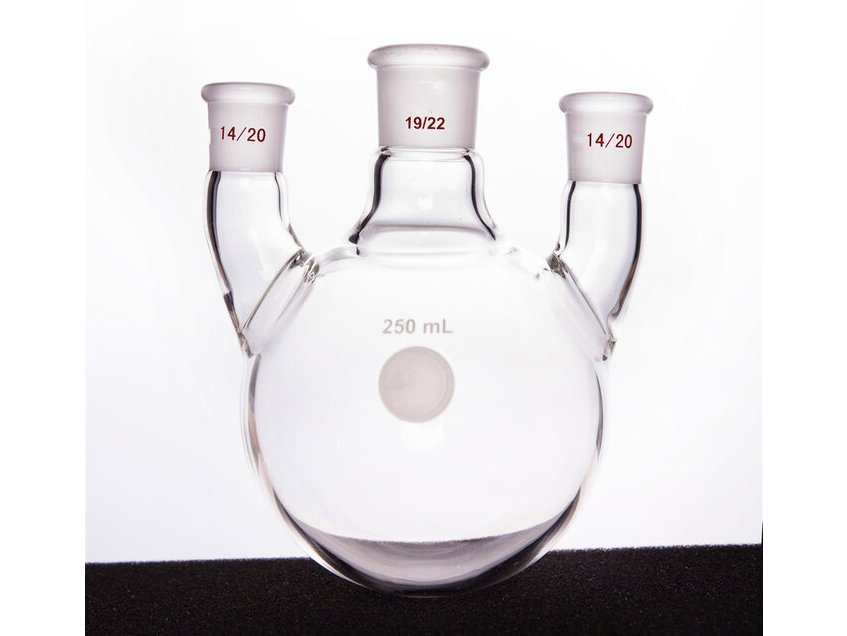MSE PRO Straight Three-Mouth Ball Bottle, Thick Wall and High Strength, Middle Grinding Mouth: 19/22, Side Grinding Mouth: 14/20, 250mL