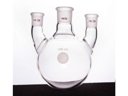 MSE PRO Straight Three-Mouth Ball Bottle, Thick Wall and High Strength, Middle Grinding Mouth: 19/22, Side Grinding Mouth: 14/20, 250mL
