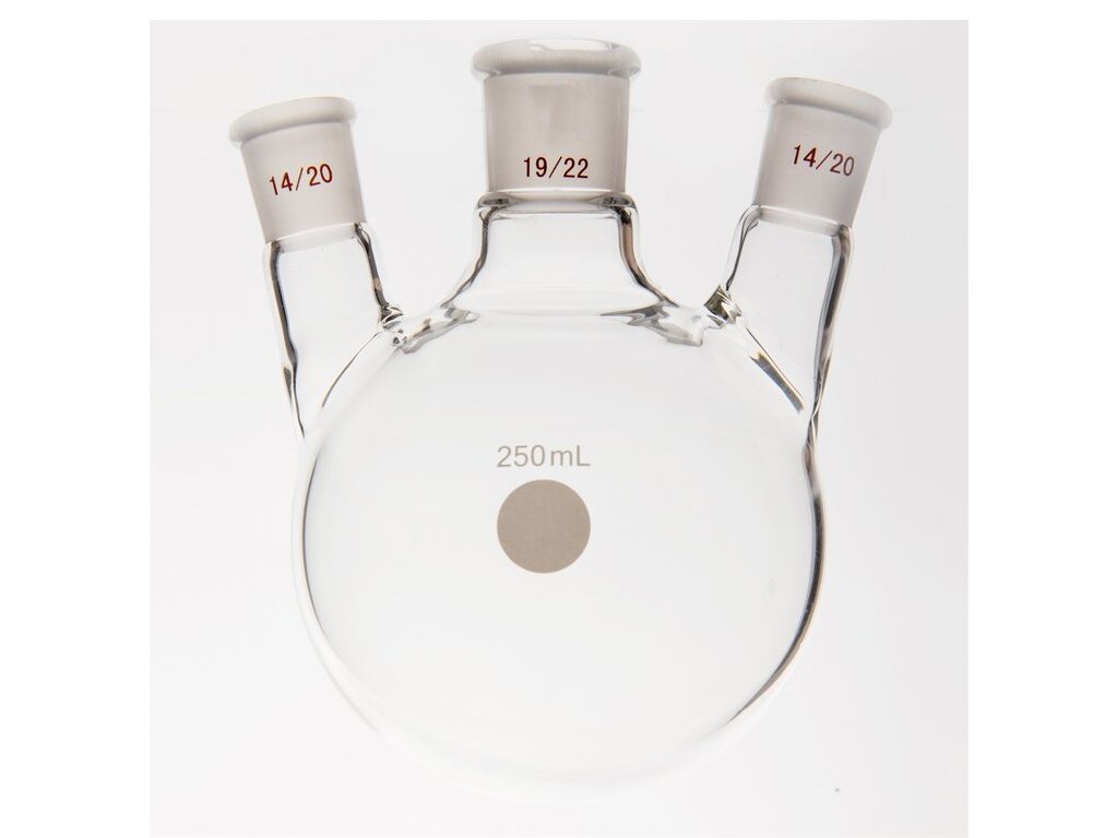 MSE PRO Small Angle Three-Mouth Ball Bottle, Thick Wall and High Strength, Middle Grinding Mouth: 19/22, Side Grinding Mouth: 14/20, 250mL