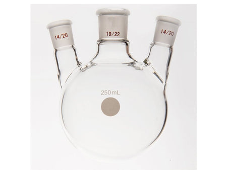 MSE PRO Small Angle Three-Mouth Ball Bottle, Thick Wall and High Strength, Middle Grinding Mouth: 19/22, Side Grinding Mouth: 14/20, 250mL