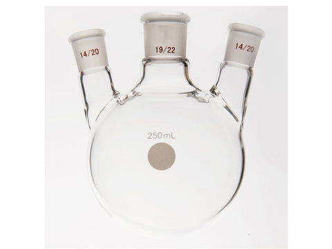 MSE PRO Small Angle Three-Mouth Ball Bottle, Thick Wall and High Strength, Middle Grinding Mouth: 19/22, Side Grinding Mouth: 14/20, 250mL