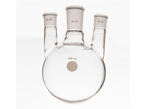 MSE PRO Small Angle Three-Mouth Ball Bottle, Thick Wall and High Strength, Middle Grinding Mouth: 24/40, Side Grinding Mouth: 19/22, 500mL