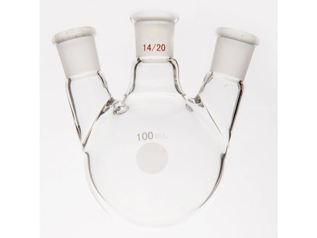 MSE PRO Small Angle Three-Mouth Ball Bottle, Thick Wall and High Strength, Middle Grinding Mouth: 14/20, Side Grinding Mouth: 14/20, 100mL