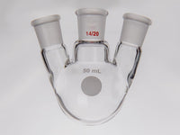 MSE PRO Small Angle Three-Mouth Ball Bottle, Thick Wall and High Strength, Middle Grinding Mouth: 14/20, Side Grinding Mouth: 14/20, 50mL