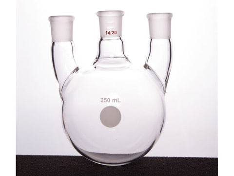 MSE PRO Straight Three-Mouth Ball Bottle, Thick Wall and High Strength, Middle Grinding Mouth: 14/20, Side Grinding Mouth: 14/20, 250mL
