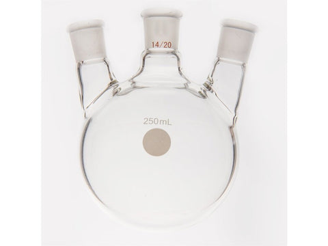 MSE PRO Small Angle Three-Mouth Ball Bottle, Thick Wall and High Strength, Middle Grinding Mouth: 14/20, Side Grinding Mouth: 14/20, 250mL