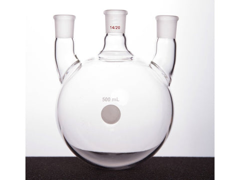 MSE PRO Straight Three-Mouth Ball Bottle, Thick Wall and High Strength, Middle Grinding Mouth: 14/20, Side Grinding Mouth: 14/20, 500mL