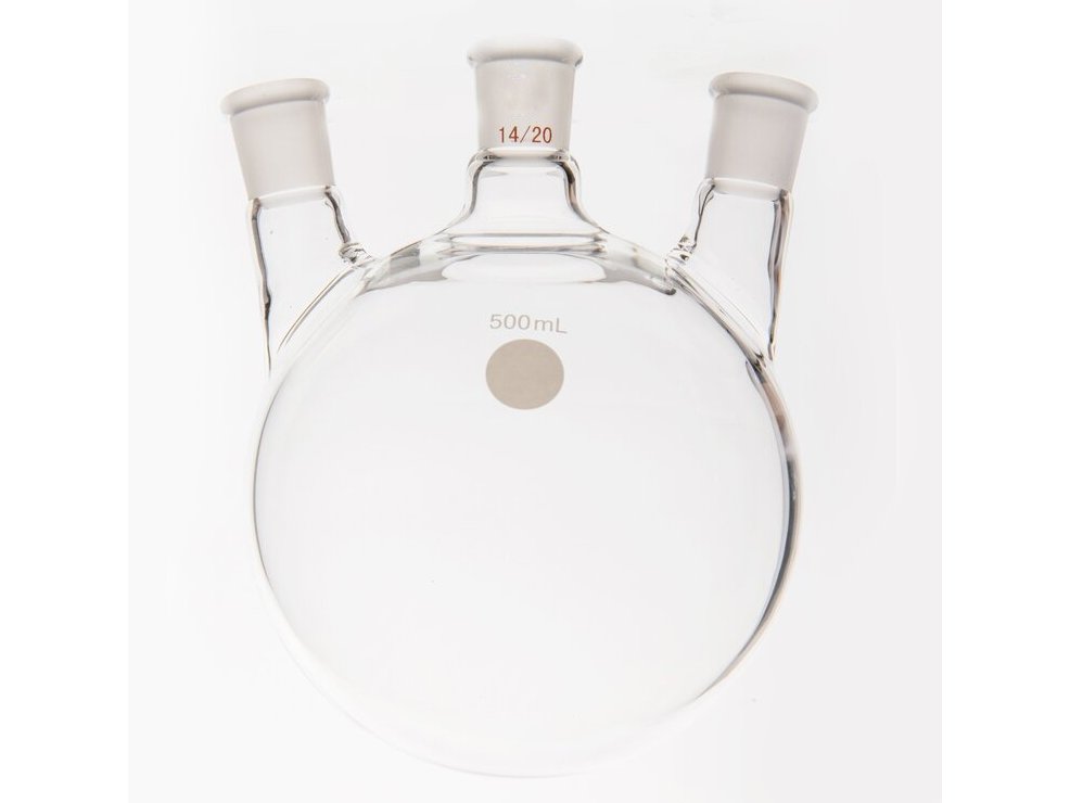 MSE PRO Small Angle Three-Mouth Ball Bottle, Thick Wall and High Strength, Middle Grinding Mouth: 14/20, Side Grinding Mouth: 14/20, 500mL