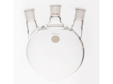 MSE PRO Small Angle Three-Mouth Ball Bottle, Thick Wall and High Strength, Middle Grinding Mouth: 14/20, Side Grinding Mouth: 14/20, 500mL