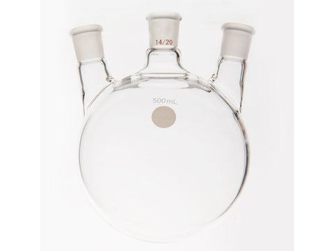 MSE PRO Small Angle Three-Mouth Ball Bottle, Thick Wall and High Strength, Middle Grinding Mouth: 14/20, Side Grinding Mouth: 14/20, 500mL