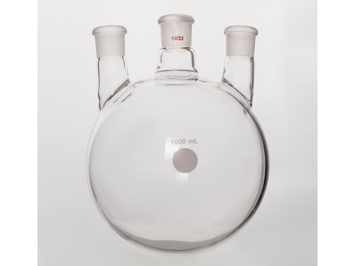MSE PRO Straight Three-Mouth Ball Bottle, Thick Wall and High Strength, Middle Grinding Mouth: 19/22, Side Grinding Mouth: 19/22, 1000mL