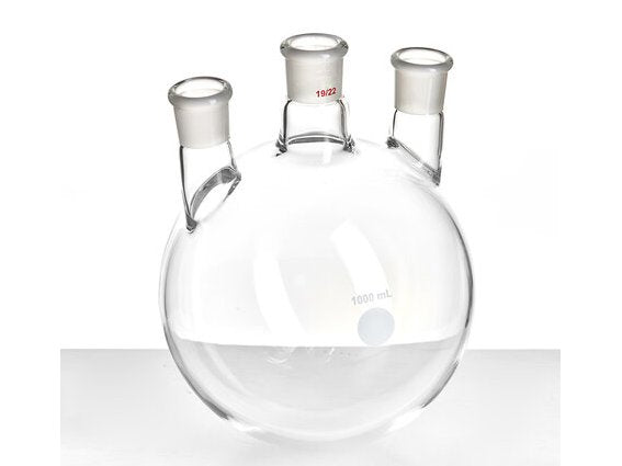 MSE PRO Small Angle Three-Mouth Ball Bottle, Thick Wall and High Strength, Middle Grinding Mouth: 19/22, Side Grinding Mouth: 19/22, 1000mL