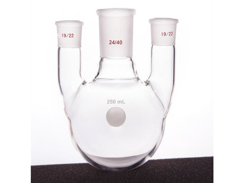 MSE PRO Straight Three-Mouth Ball Bottle, Thick Wall and High Strength, Middle Grinding Mouth: 24/40, Side Grinding Mouth: 19/22, 250mL