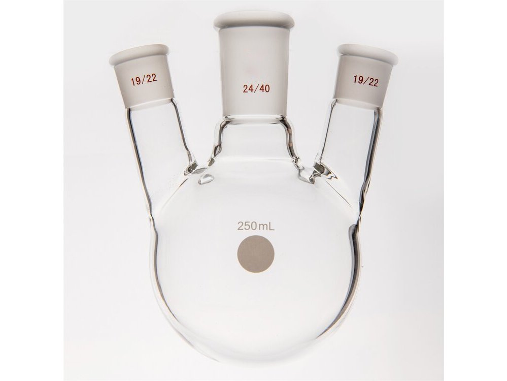 MSE PRO Small Angle Three-Mouth Ball Bottle, Thick Wall and High Strength, Middle Grinding Mouth: 24/40, Side Grinding Mouth: 19/22, 250mL