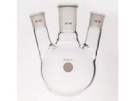 MSE PRO Small Angle Three-Mouth Ball Bottle, Thick Wall and High Strength, Middle Grinding Mouth: 24/40, Side Grinding Mouth: 19/22, 250mL