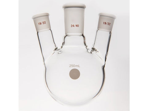 MSE PRO Small Angle Three-Mouth Ball Bottle, Thick Wall and High Strength, Middle Grinding Mouth: 24/40, Side Grinding Mouth: 19/22, 250mL