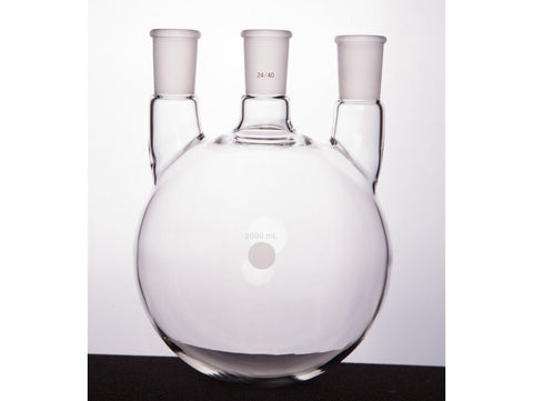 MSE PRO Straight Three-Mouth Ball Bottle, Thick Wall and High Strength, Middle Grinding Mouth: 24/40, Side Grinding Mouth: 24/40, 2000mL