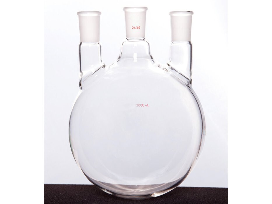 MSE PRO Straight Three-Mouth Ball Bottle, Thick Wall and High Strength, Middle Grinding Mouth: 24/40, Side Grinding Mouth: 24/40, 3000mL